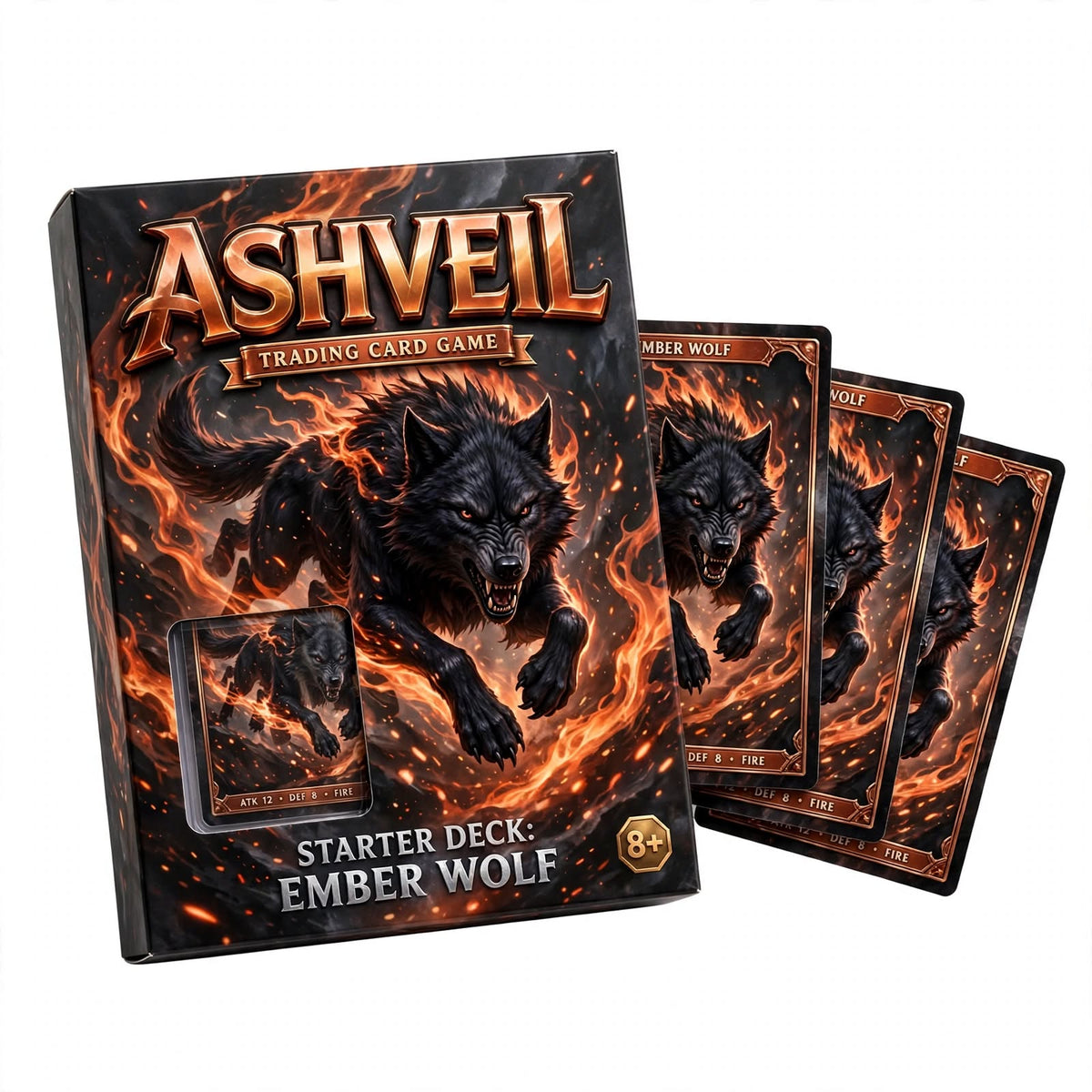 ASHVEIL Starter Deck: Ember Wolf – 60-Card Ready-to-Play Trading Card Deck, English