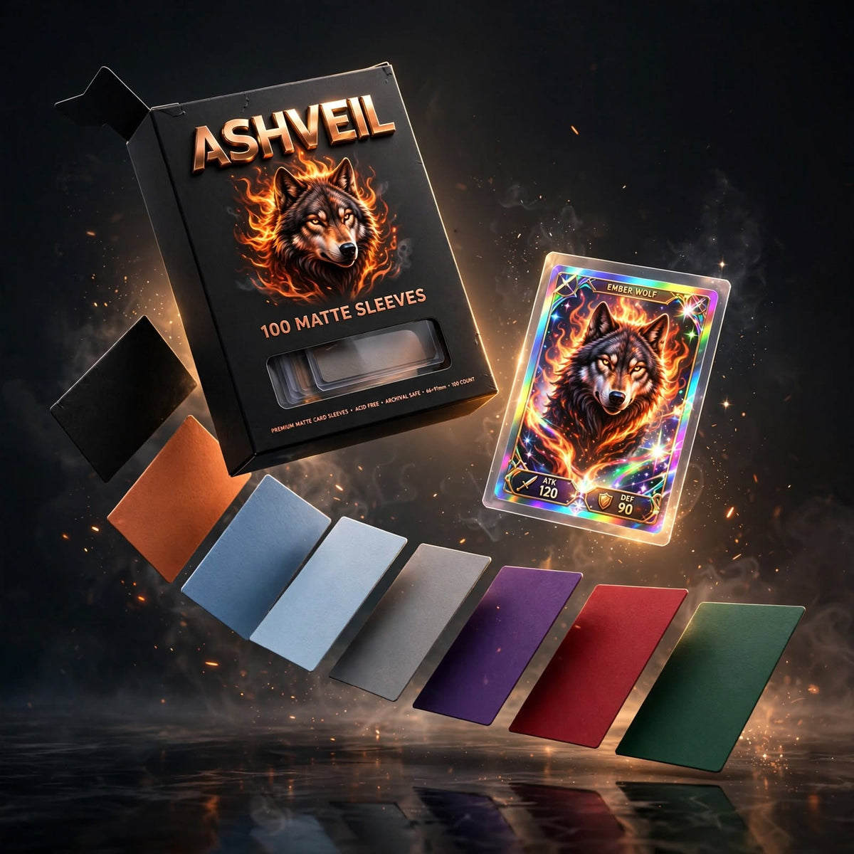 ASHVEIL Matte Trading Card Sleeves – 100 Count, Standard Size 66 x 91 mm, Glare-Free Protective Deck Sleeves for Fantasy Card Games