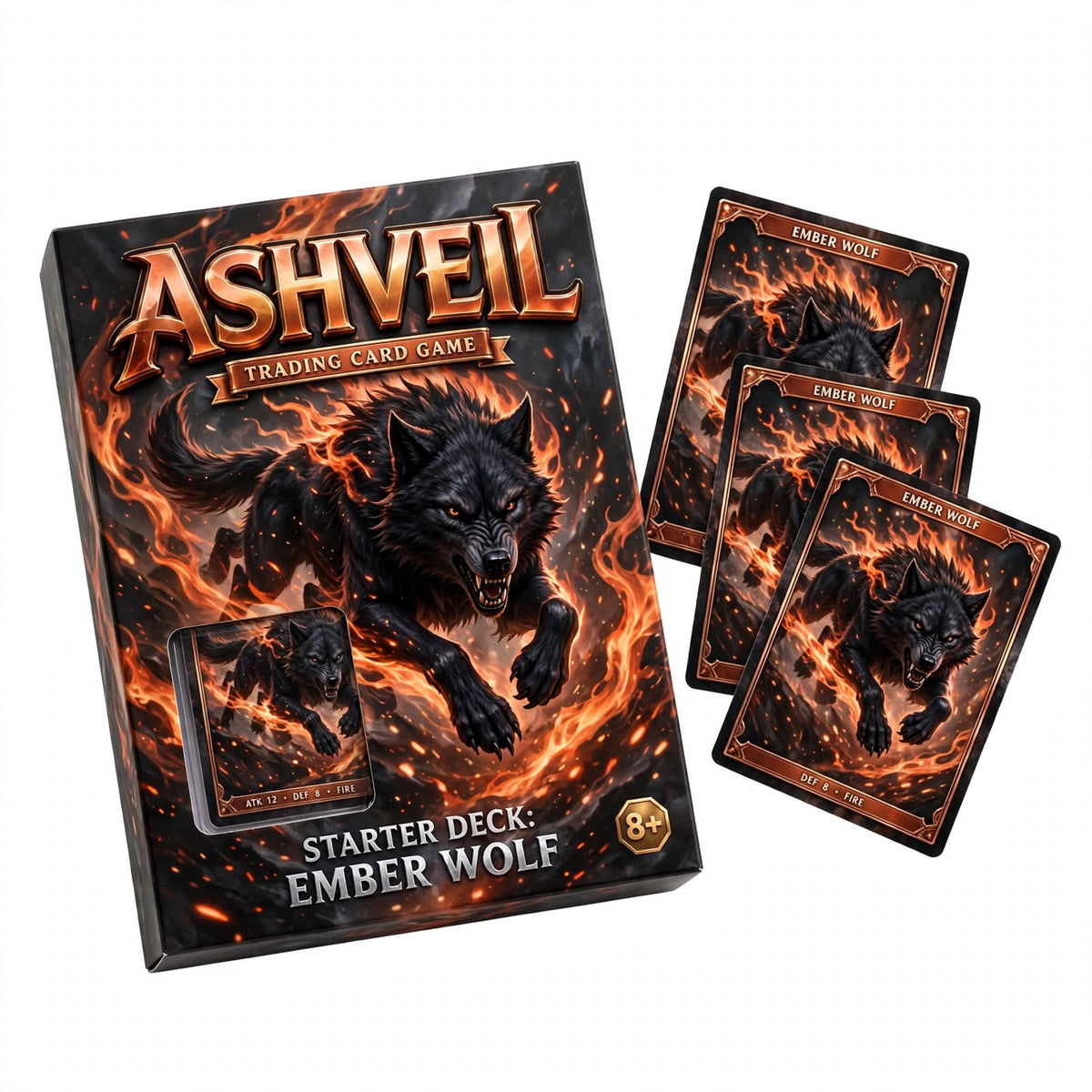 ASHVEIL Starter Deck: Ember Wolf – 60-Card Ready-to-Play Trading Card Deck, English