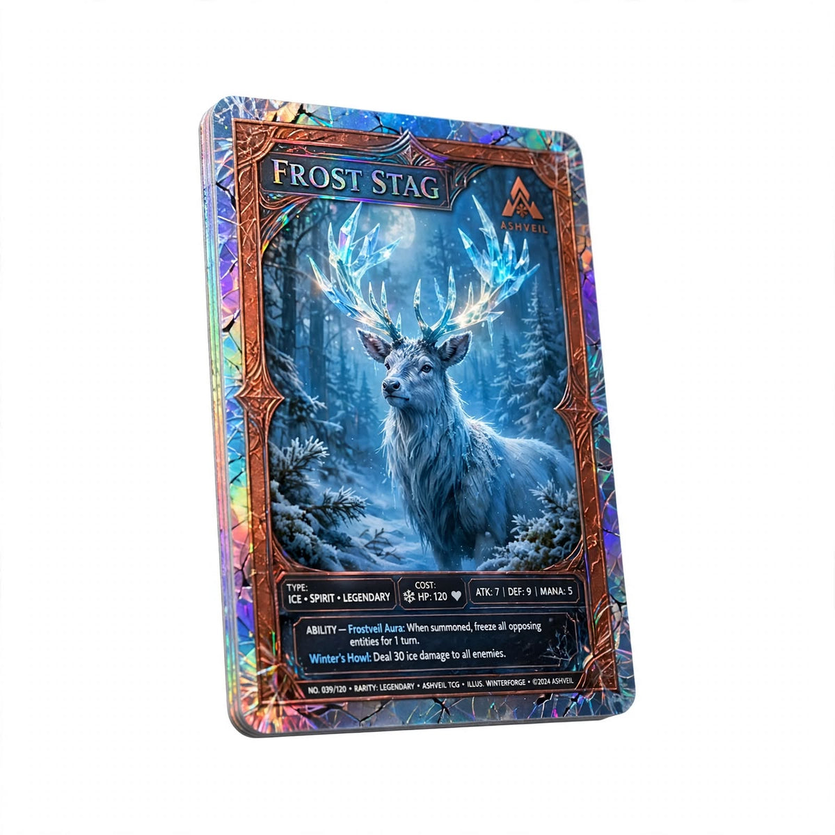 ASHVEIL Frost Stag Holographic Rare Trading Card – Ember Rising Set, English Edition, Supplied in Protective Sleeve and Top Loader