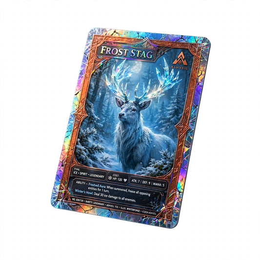 ASHVEIL Frost Stag Holographic Rare Trading Card – Ember Rising Set, English Edition, Supplied in Protective Sleeve and Top Loader