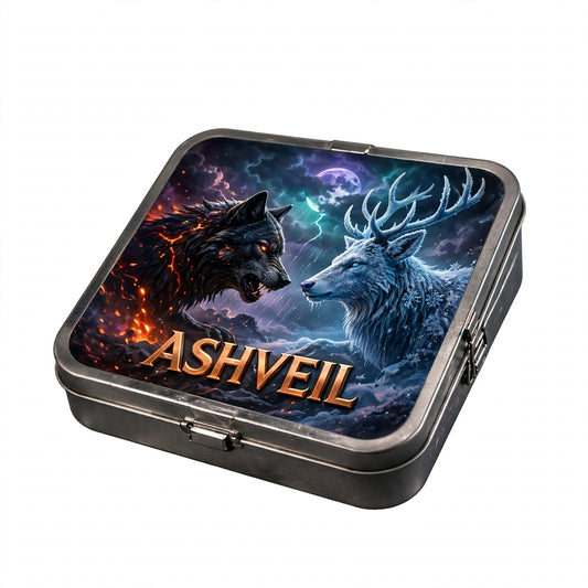 ASHVEIL Ember Rising Collector Tin – 4 Sealed Booster Packs and 1 Foil Card in a Reusable Hinged Metal Tin, English Edition, Ages 8+
